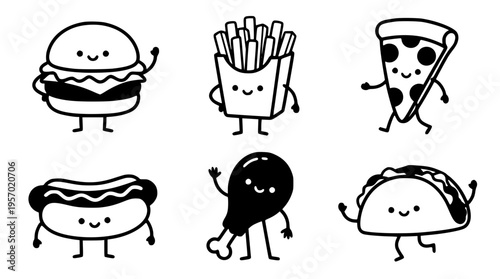 Cute food characters in a vector graphic illustration set