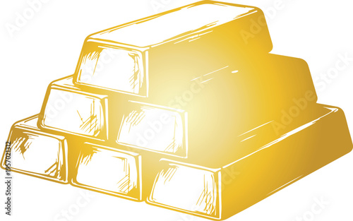 Stack of Shiny Gold Bars Isolated on White Background with Golden Glow