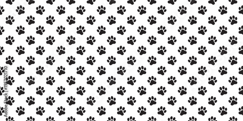 Seamless animal paw print pattern on white background. Versatile vector design ideal for t-shirts, pet apparel, gift wrapping, wallpaper, and nursery decor. Cute minimalist footprints for pet lovers.