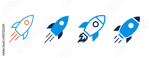 Rocket Launch Icons Set Minimal Flat Space Startup Growth Illustration