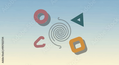 Abstract Shapes: Spiral, Circle, Triangle, and Square Element Design