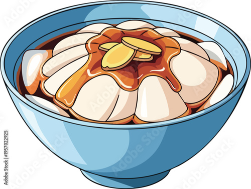 Delicious Bowl of Silken Tofu with Sweet Syrup and Sliced Almonds.