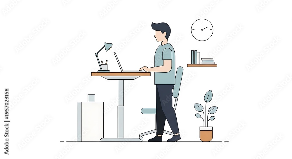 Fototapeta premium Man working on laptop at desk.