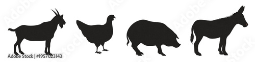 Solid editable stock of farm animals. Farm animals silhouettes vector graphics vector illustration.