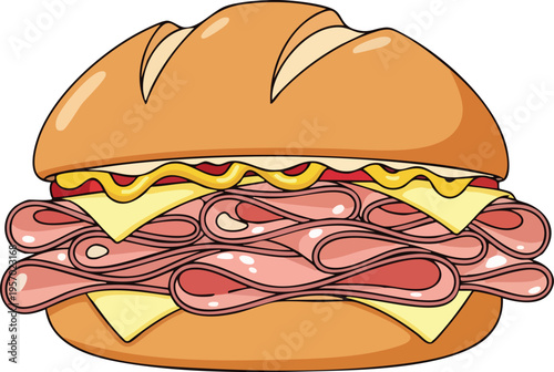 Delicious Ham and Cheese Sandwich with Mustard and Ketchup.