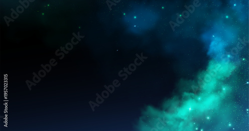Magic smoke background with glowing light effects, sparkling stars, and mystical neon clouds, abstract vector background. Enchanting Halloween atmosphere, shimmering particles and fog, galaxy pattern