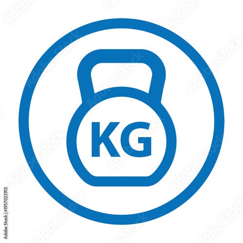 Kettlebell weight icon with kilogram symbol in blue circle