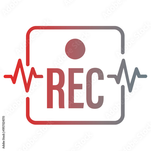 Recording icon with REC text and audio wave frequency lines in red and blue gradient colors for podcast and studio projects