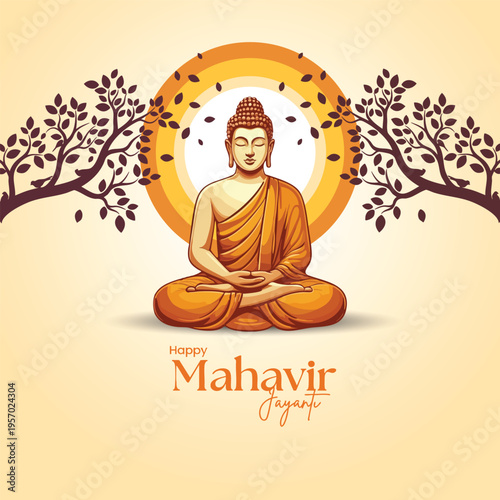 фотографія Happy mahavir jayanti  illustration, vector  Celebration of Mahavir birthday, Re