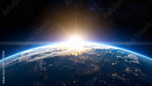 Sunrise Over Earth From Space.