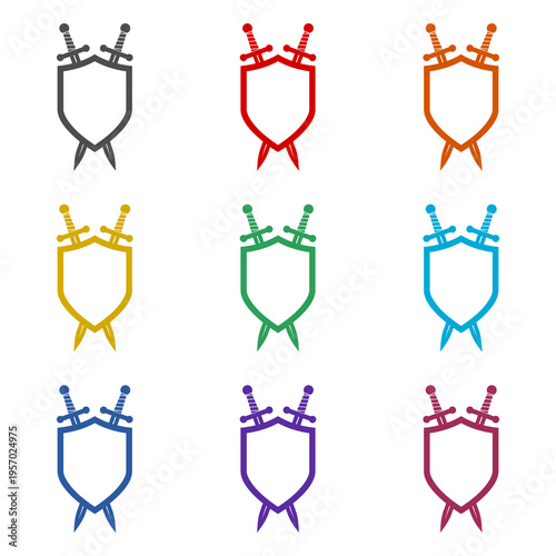 Shield and Swords icon isolated on white background. Set icons colorful