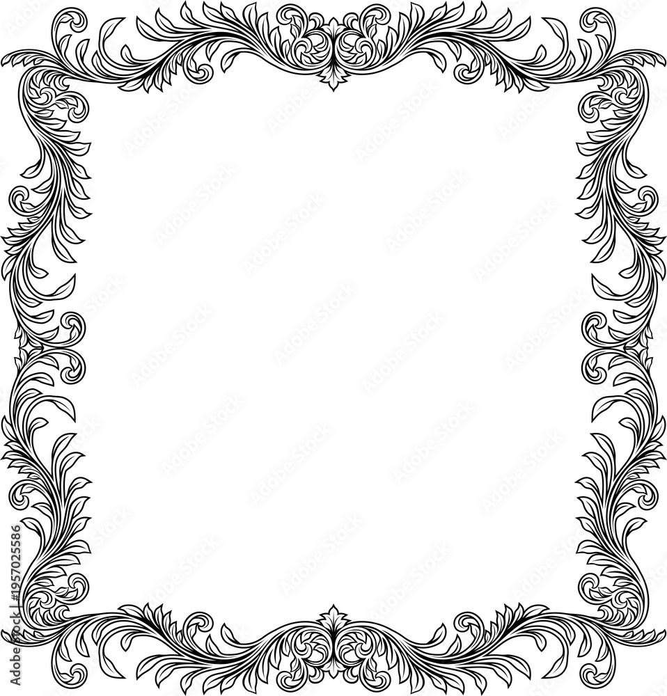 Fototapeta premium A filigree heraldic crest motif floral pattern border frame. Original design in a vintage style.