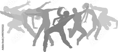 Street dancers dancing silhouette hip hop dance silhouettes poses set
