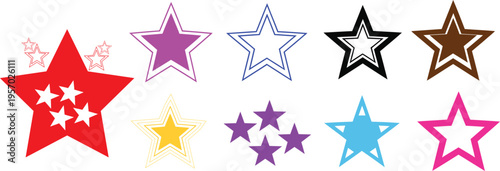 Collection of colorful star shapes in various sizes and colors