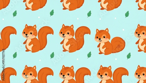 Cute Squirrel Pattern Seamless Background Illustration.