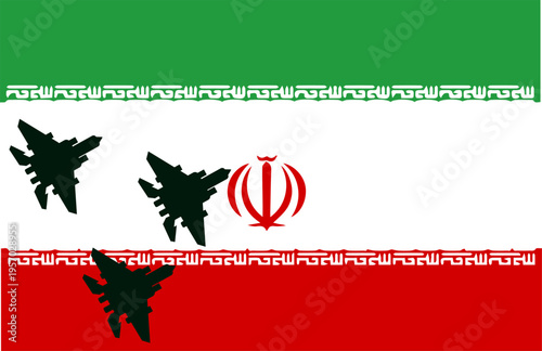 Iranian flag, planes on the flag,