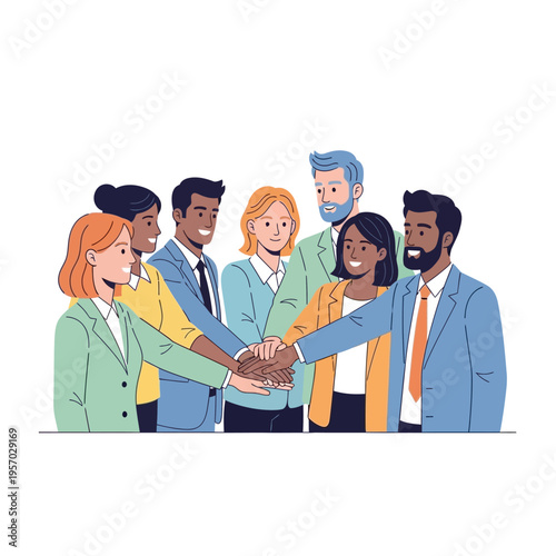 Diverse team hands together, unity, collaboration, business success, teamwork concept