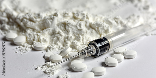 Drug Abuse: Syringe, Pills, and Powder