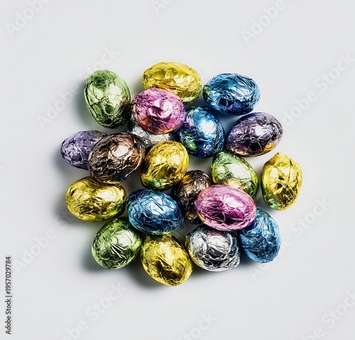 Assortment of Colorful Foil-Wrapped Chocolate Easter Eggs