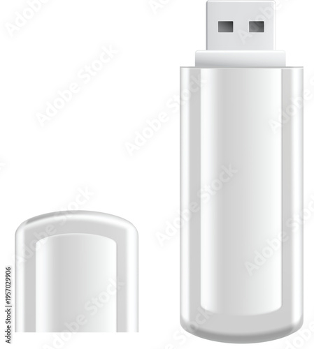 usb flash drive isolated,  icon USB flash drive with cap, isolated on white background