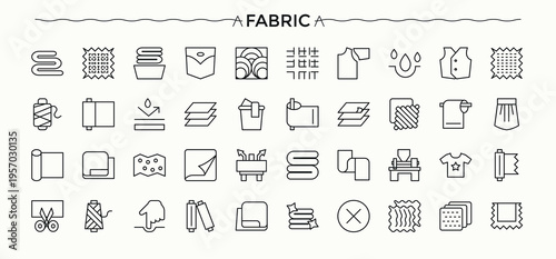 Fabric icon. Fabric Material minimal linear icons. Thin icons set. Synthetic Fabrics vector icon set. Vector illustration in modern line style.