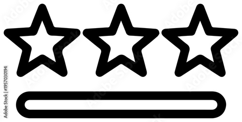 Minimalist black outline icon representing three stars and a horizontal bar symbolizing quality rating customer feedback or energy efficiency isolated on a clean white background