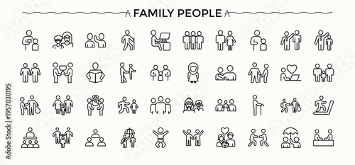 Family People modern icon set. Thin outline icons pack. Editable vector art. Man icon set. Contains related to couple, people, family member, person, human and more.