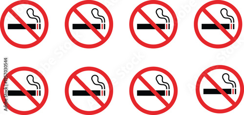 Cartoon no smoking signs illustration promoting health awareness, prohibition, and public safety in community design