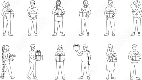 Cartoon people illustration holding gifts symbolizing celebration, holiday, birthday, and special occasion design