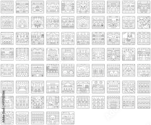 Cute Kawaii Toy Shop Coloring Pages Collection – Adorable Plush Animals, Store Scenes & Cozy Cartoon Designs for Kids