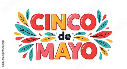 Vibrant cinco de mayo celebration background with colorful feathers and bold typography for mexican holiday