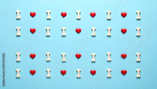 National Rescue Dog Day: Love for pets, bones and hearts pattern on blue background