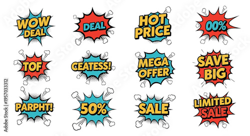 Vector  illustration of Set of comic book burst bubbles for retail sale and promotions isolated on white background