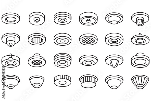 Modern ceiling lamp icons featuring recessed lighting spotlights and home illumination designs