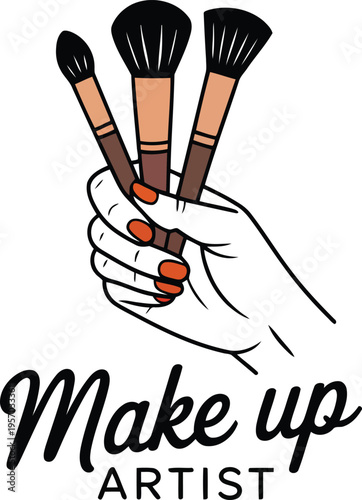 A hand holding makeup brushes