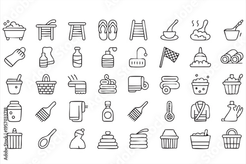 Wellness and beauty icon set featuring spa treatment soap shampoo and relaxation elements