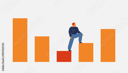 man climbs up on the ladder after falling. financial recovery or restart business. Career growth after burnout. Vector illustration