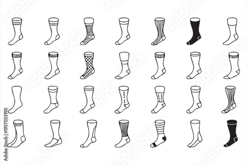 Apparel icon set with sock variations for ecommerce fashion and wardrobe tools
