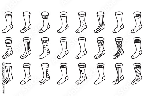 Sock design icon set with clothing footwear and fashion accessory elements