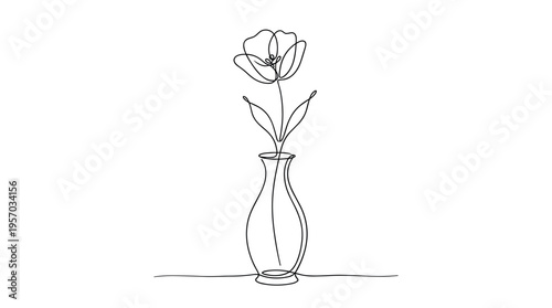 Continuous line art flower in vase drawing with a minimalist aesthetic and elegant simplicity, ideal for contemporary design projects and decor.