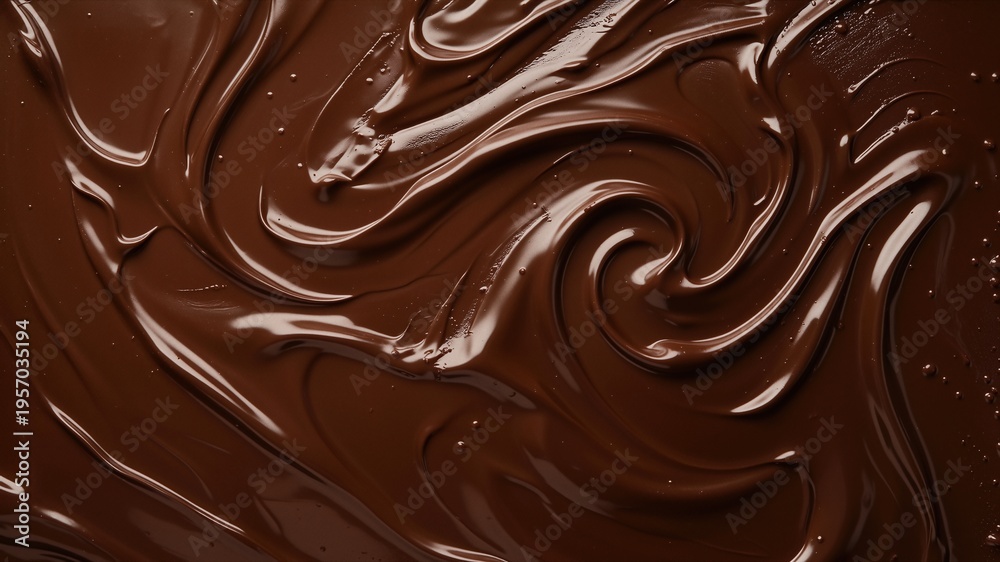 Naklejka premium Melted dark chocolate with smooth swirls and liquid texture