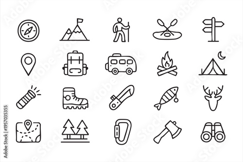 Hiking Travel and Camping Icons Collection for Outdoor UI Design