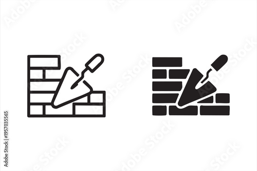 Free Download Bricklaying Construction Icons Set with Masonry Wall and Trowel Tools - GFXLoad