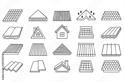 Roofing and Solar Panel Icons Pack for Construction and Renovation