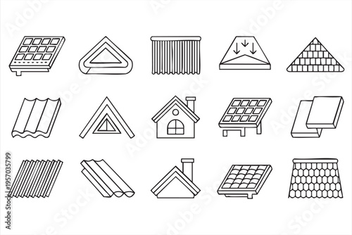 Building Roof Icons Collection for Construction and Renovation Projects