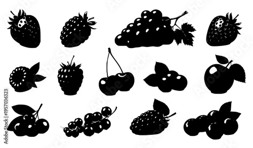 Realistic fruits and berries vector set strawberry blackberry grape raspberry cherry blueberry isolated on white