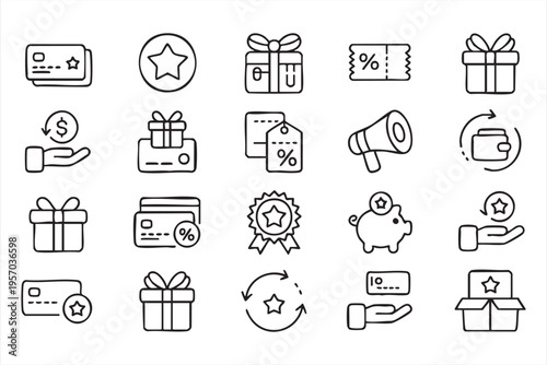 Minimal Line Loyalty Program And Shopping Reward Icons For Marketing Design
