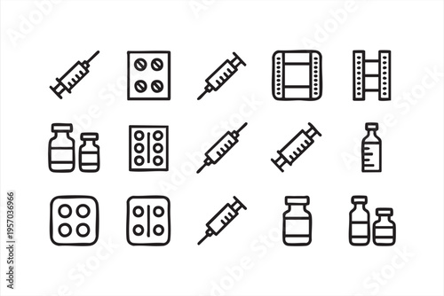 Vaccination And Medical Injection Icons Collection With Medicine Symbols