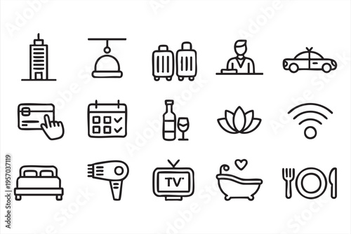 Travel Accommodation Icons Collection With Hotel Amenities And Services