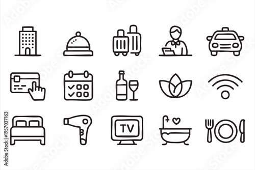 Hotel Facility And Service Icons For Tourism And Travel Industry